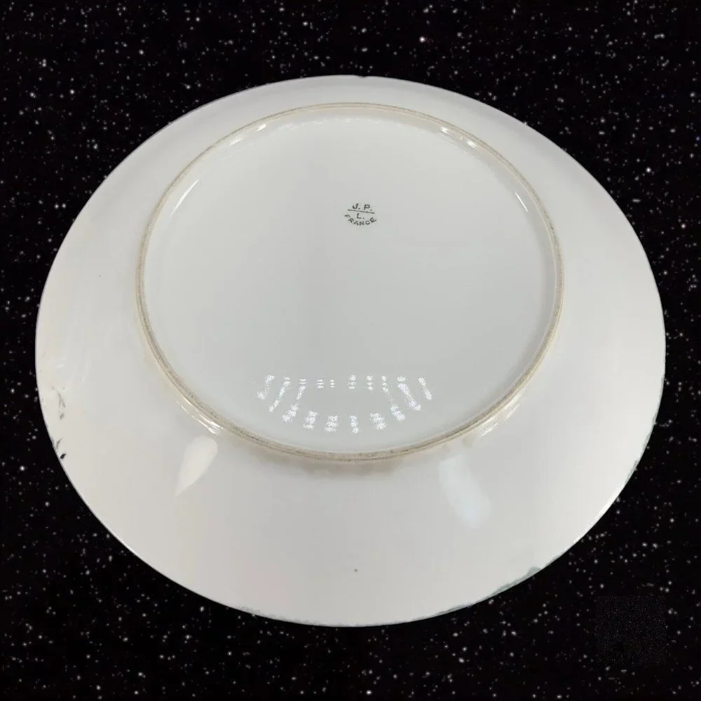 J P L France Limoges Hand Painted Plate Dish Beaded Edges JPL Signed E Carlson‎